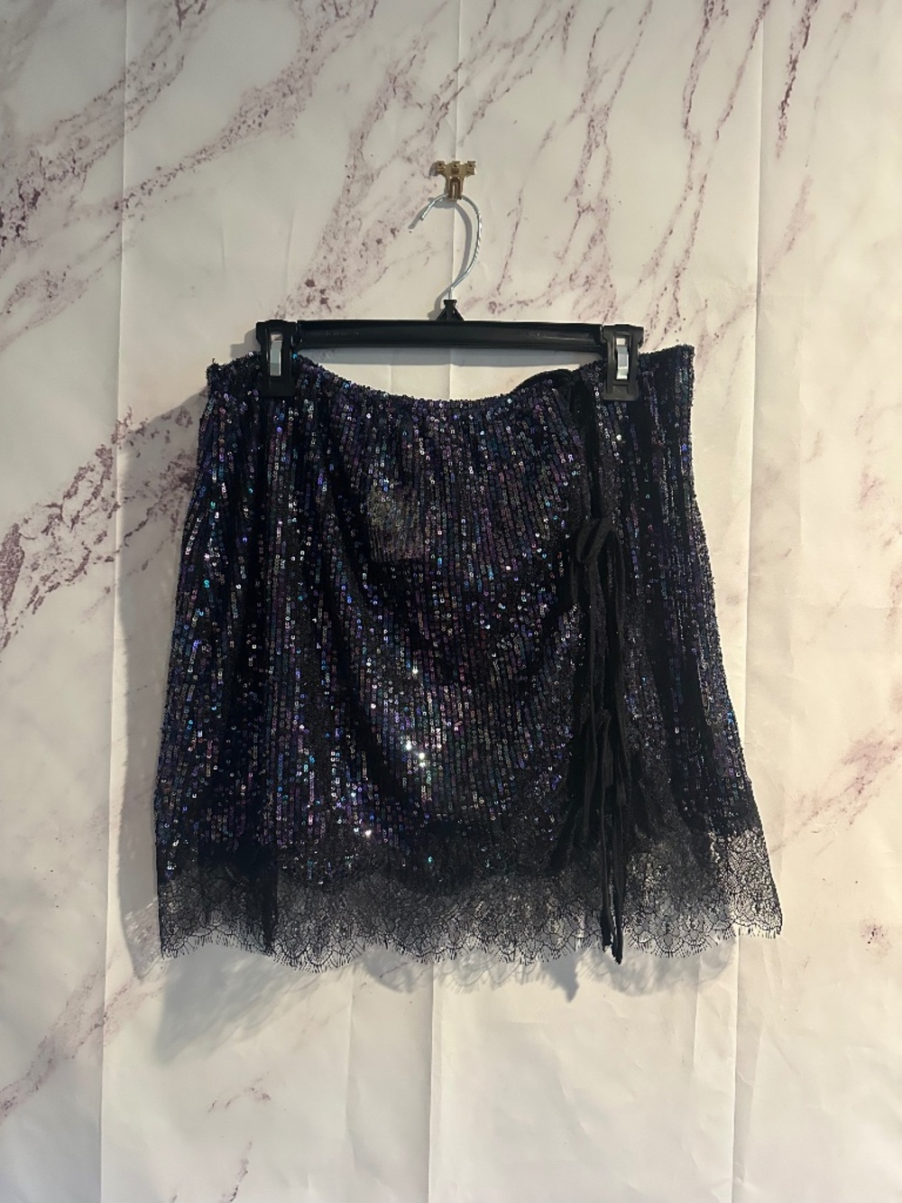 FREE PEOPLE INTIMATELY SEQUIN SKIRT BLACK/PURPLE METALLIC WOMENS XL - NWT
